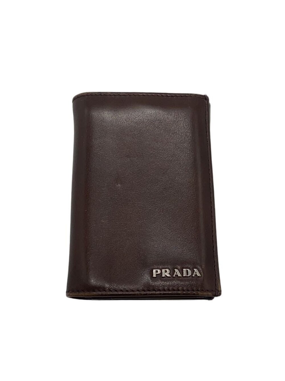 Prada Card Case Wallet Leather Brown
